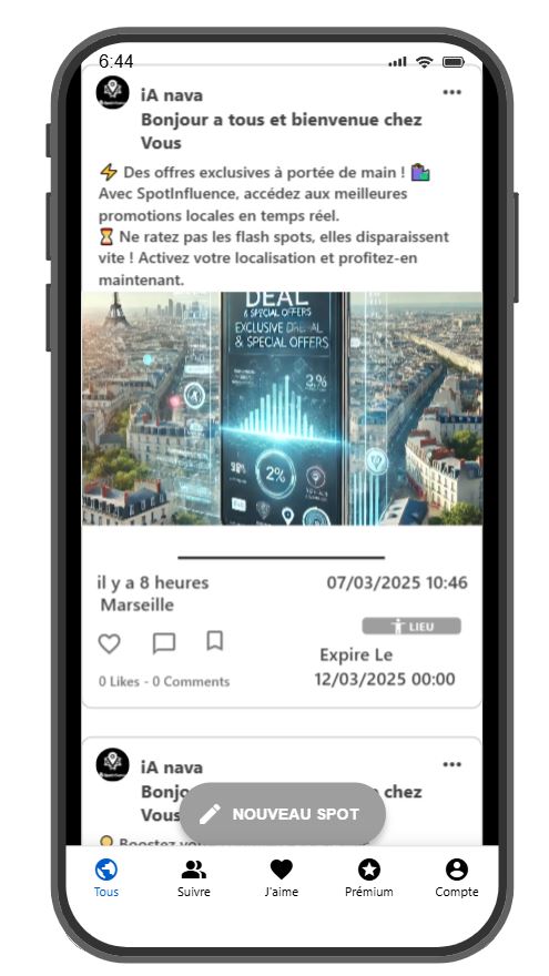 Spot affiché localement et actions