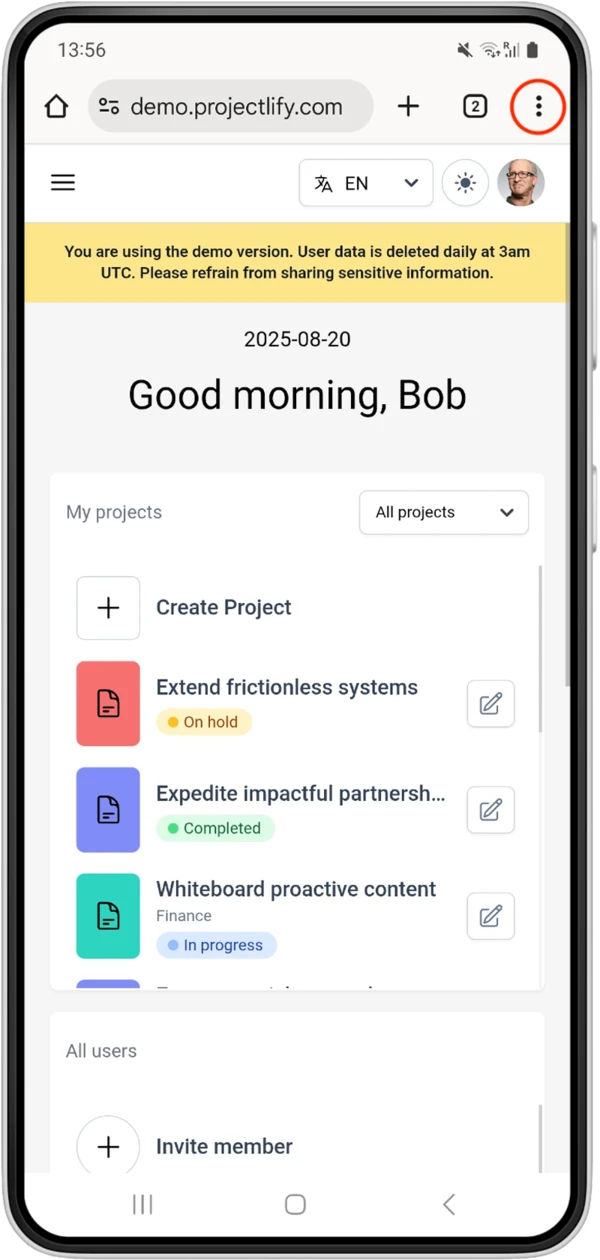 Android : menu trois points